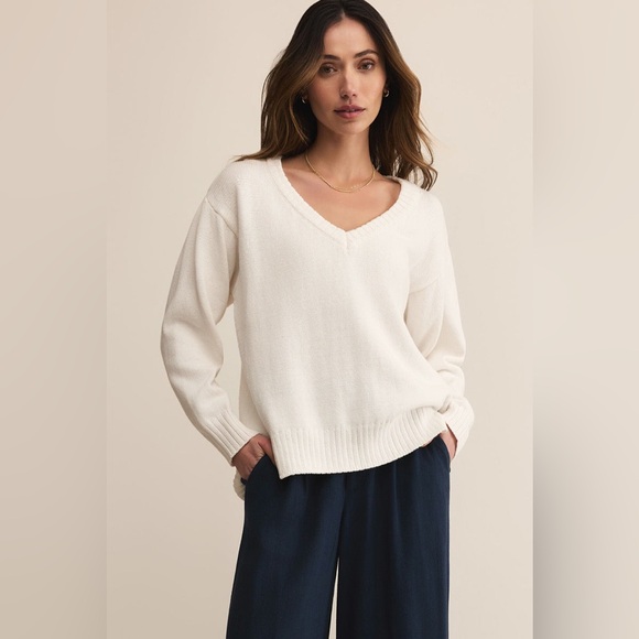 Z Supply Sweater Long Sleeve V- Neck Cropped Gray Women’s Size Small - Picture 3 of 8